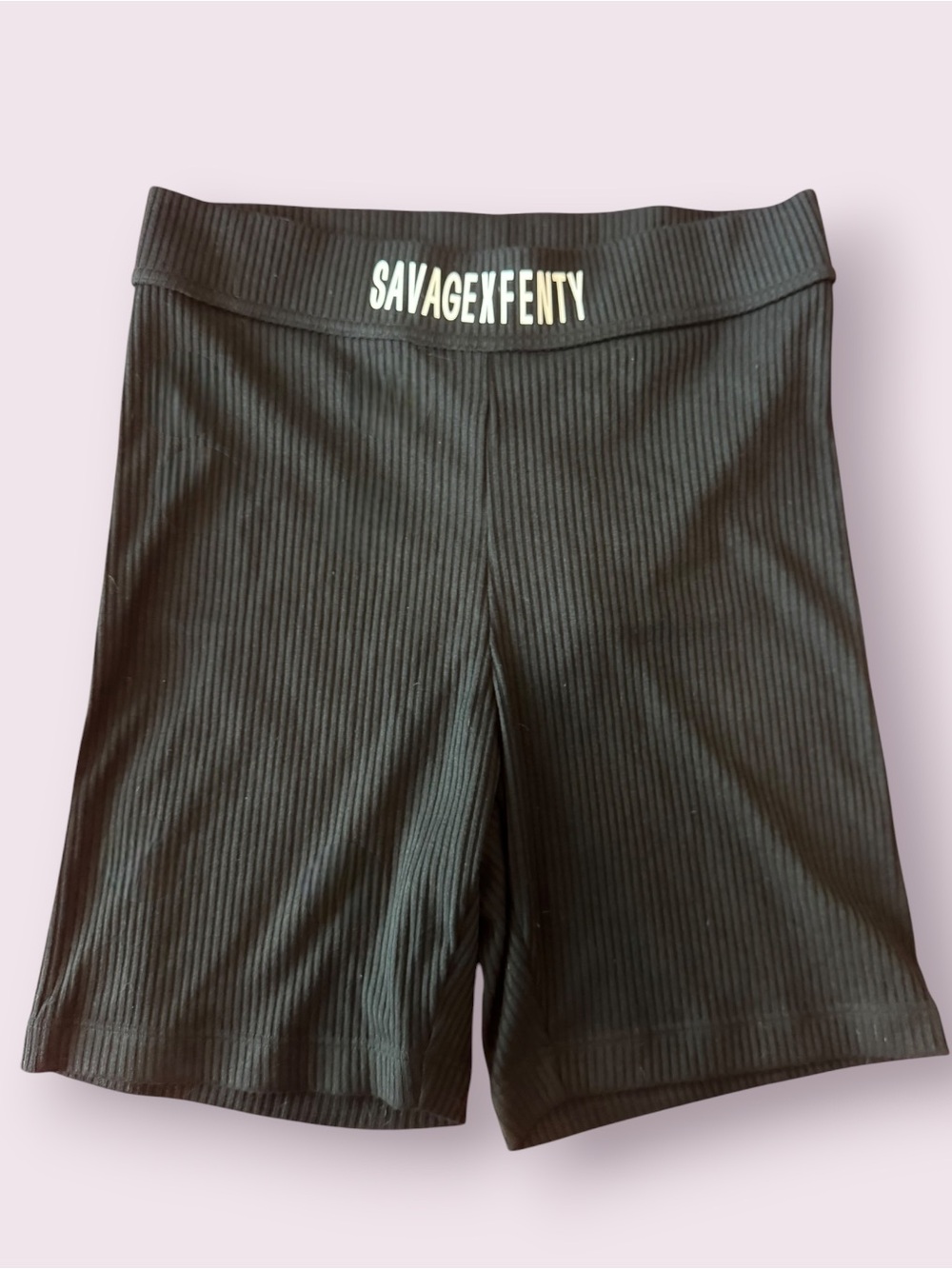 Savage X Fenty Ribbed High Rise Biker Shorts Logo Athleisure Black Size L